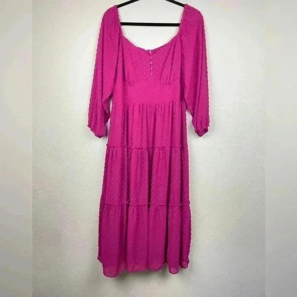 J.CREW Women's 12 Tiered Long-Sleeve Midi Dress Swiss Dot Berry Pink - Picture 4 of 12